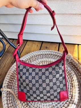 Super Sale ! Gucci Canvas Shoulder Bag with Red Trim (repaint) - authentic